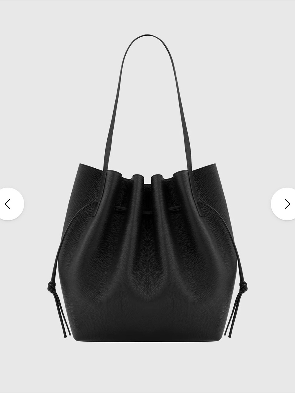 Yuzefi Black Pebbled Leather Drawstring Shoulder Bag